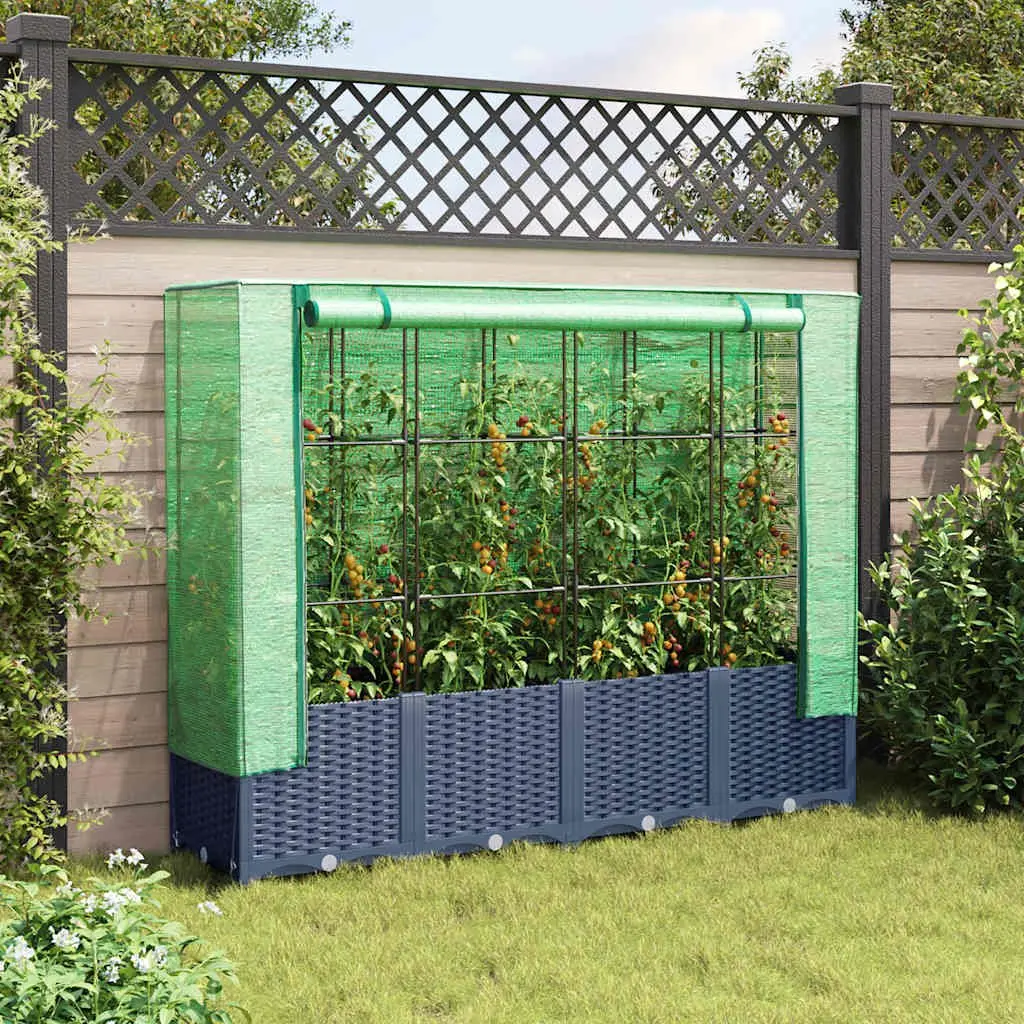 Raised Bed Greenhouse Cover Rattan Look Grey 160x40x138cm