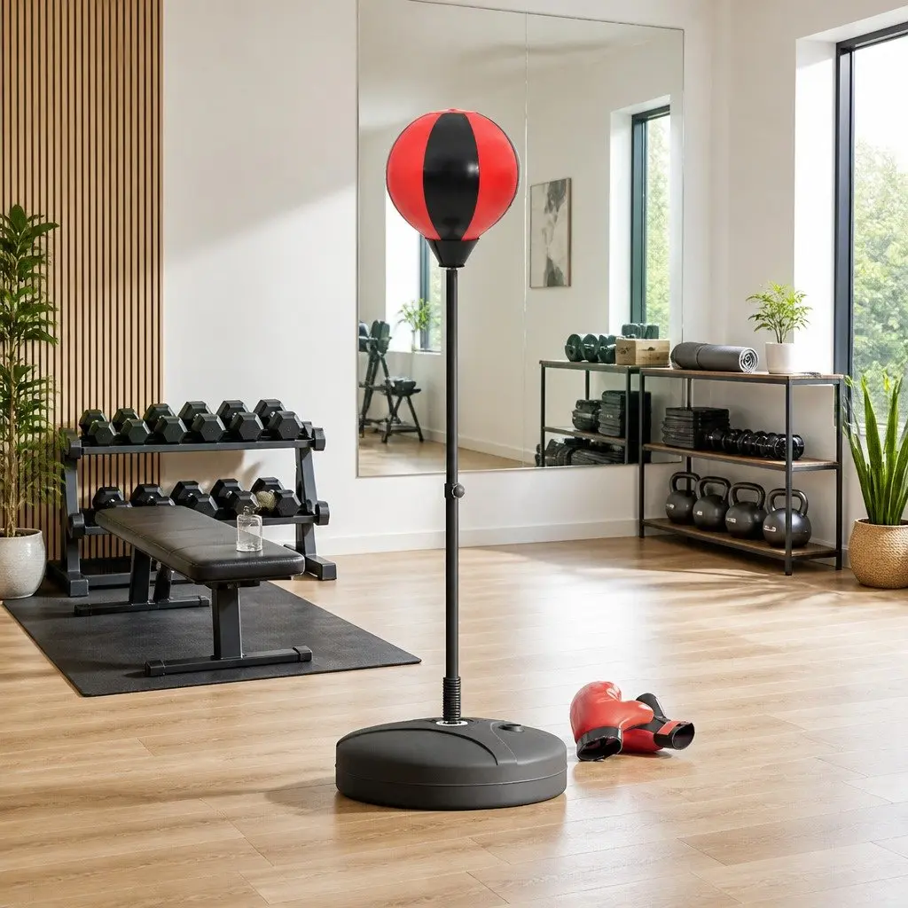 Punching Ball Set with Boxing Gloves Air Pump Adjustable Height 81-122cm