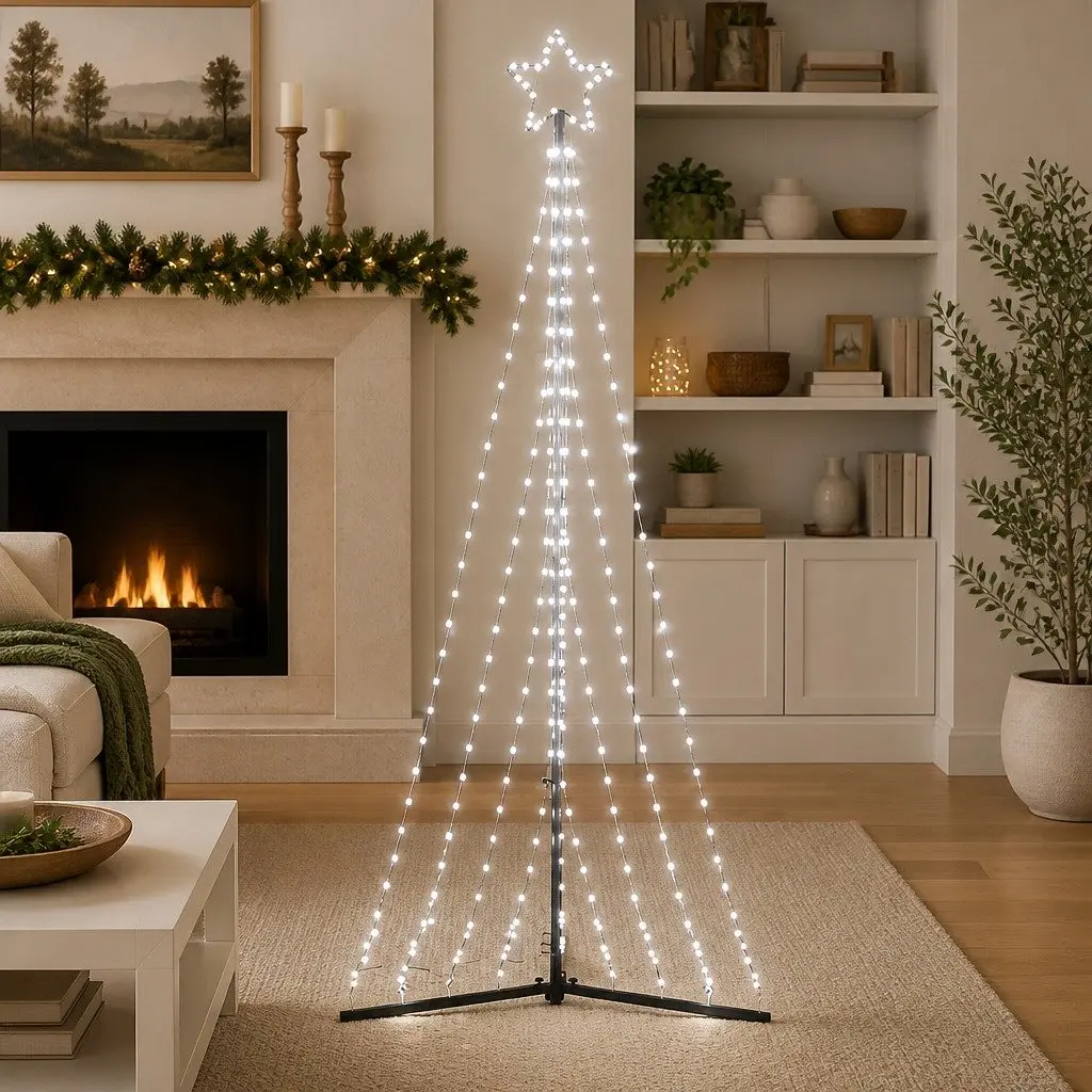 LED Christmas Tree 240cm Cold White Lights 8 Effects Indoor Outdoor
