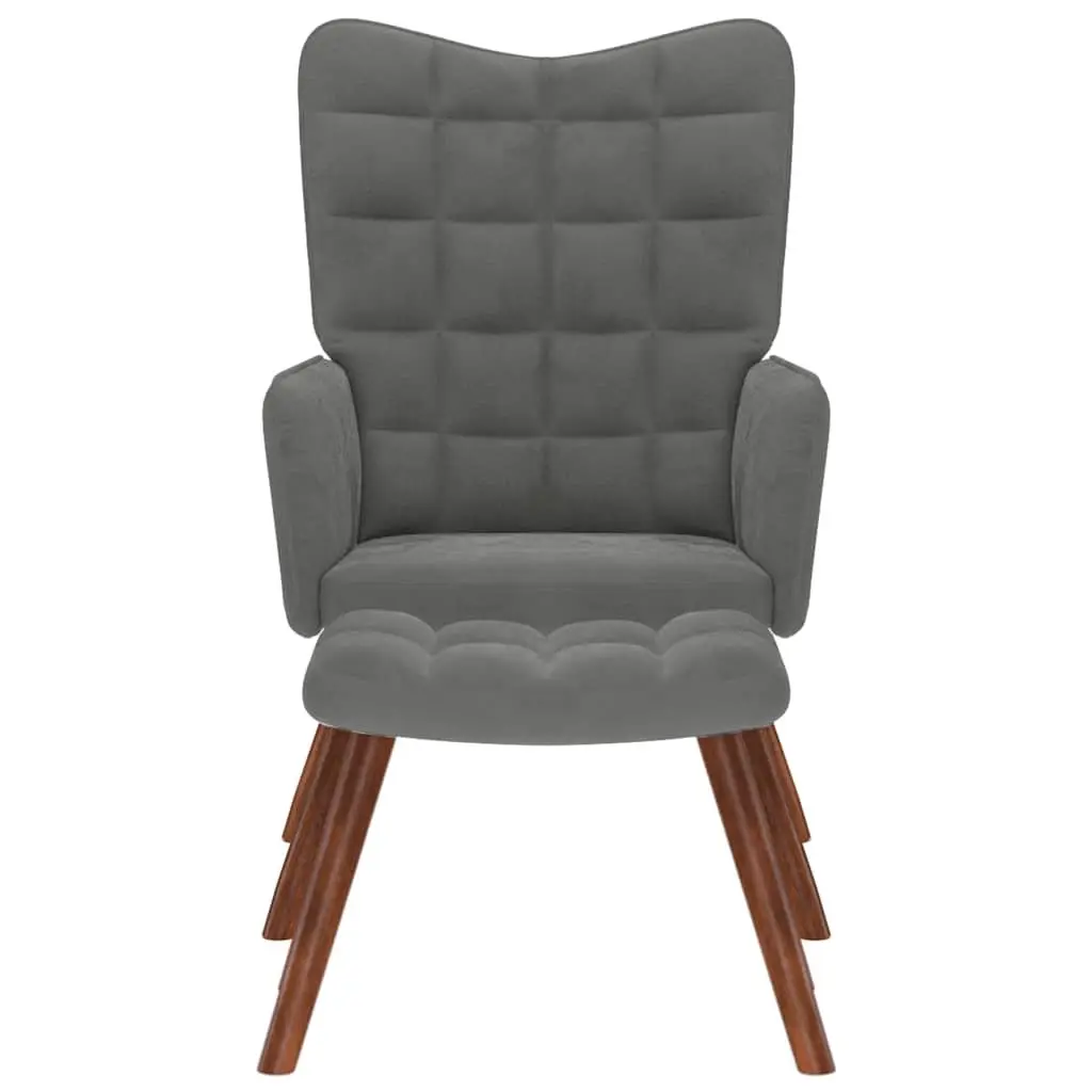 Relaxing Armchair with Footstool Grey Velvet Lounge Chair Bedroom Living Room