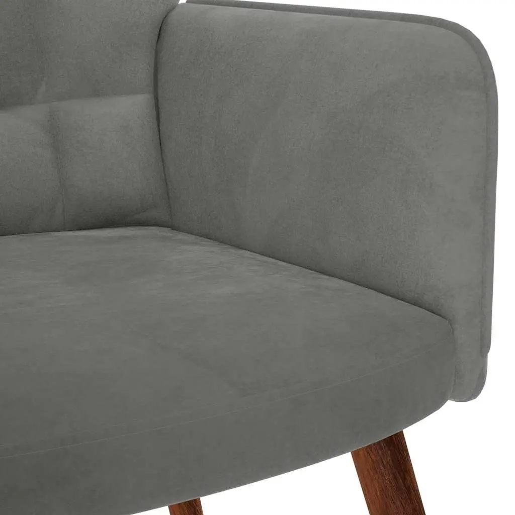 Relaxing Armchair with Footstool Grey Velvet Lounge Chair Bedroom Living Room