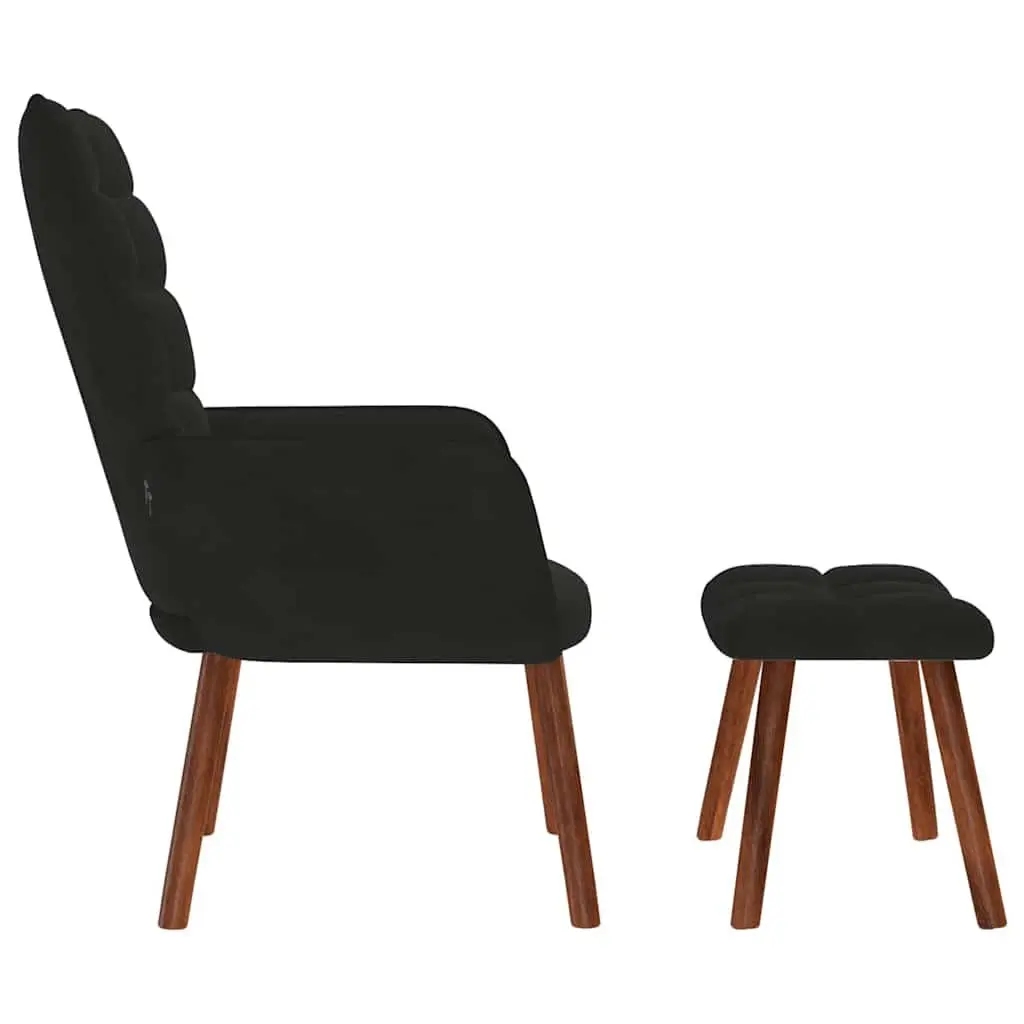 Relaxing Chair with Stool Black Velvet Armchair Recliner Lounge Chair Footstool