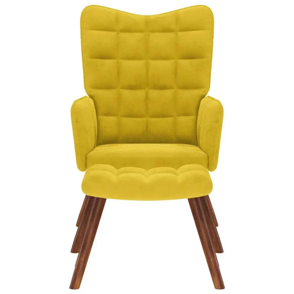 Relaxing Armchair with Footstool Yellow Velvet Lounge Chair Living Room Seat