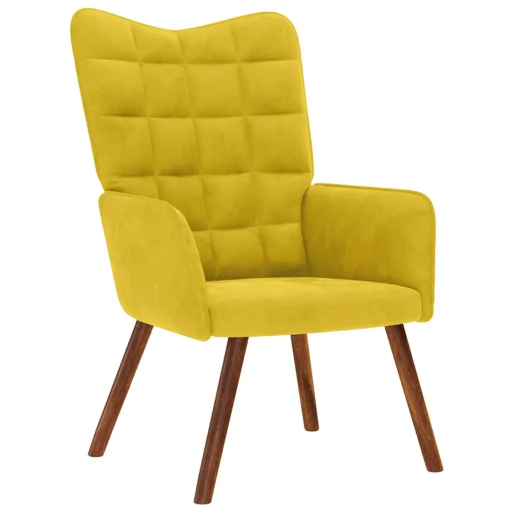 Relaxing Armchair with Footstool Yellow Velvet Lounge Chair Living Room Seat