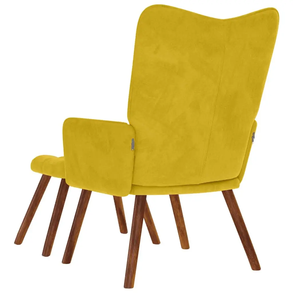 Relaxing Armchair with Footstool Yellow Velvet Lounge Chair Living Room Seat