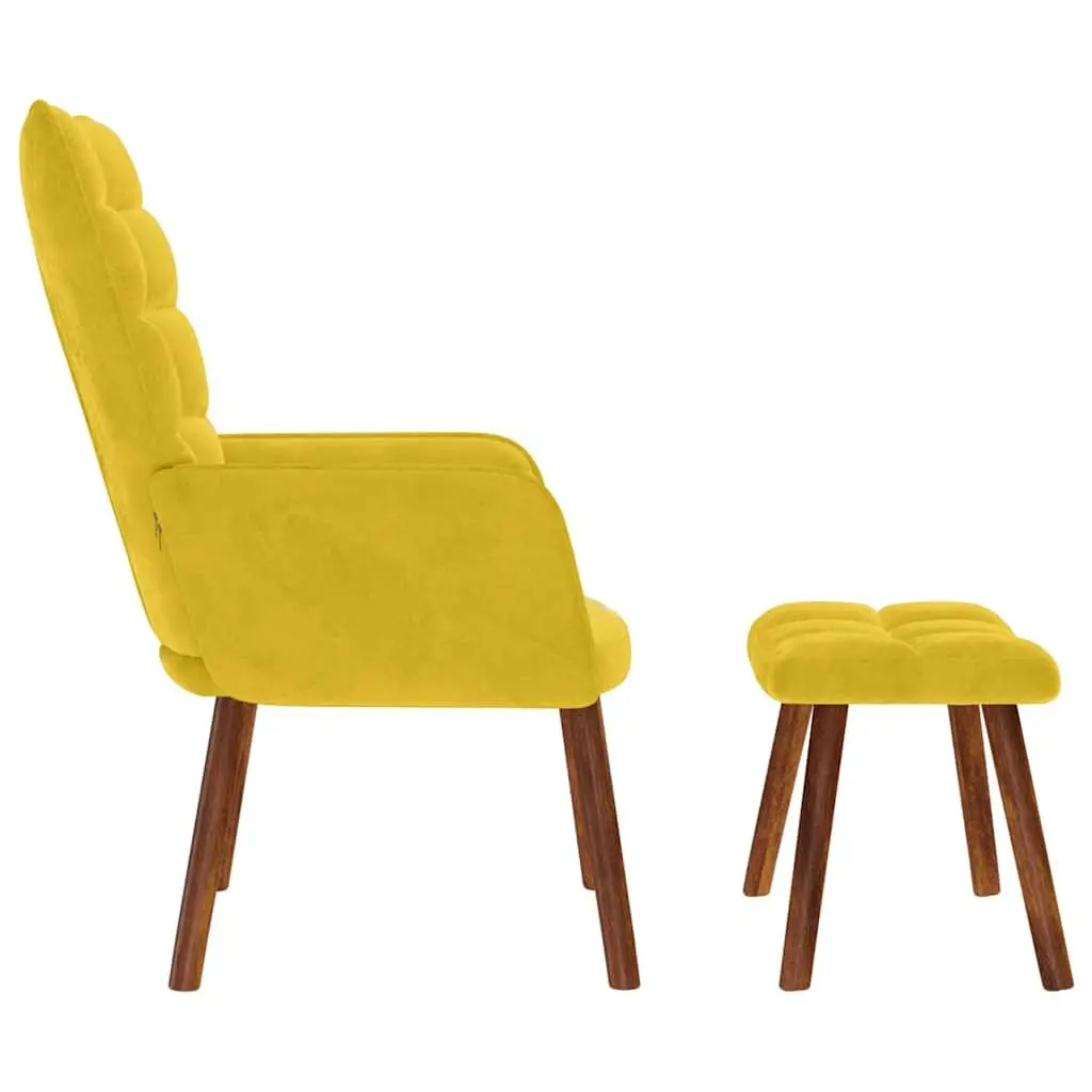 Relaxing Armchair with Footstool Yellow Velvet Lounge Chair Living Room Seat