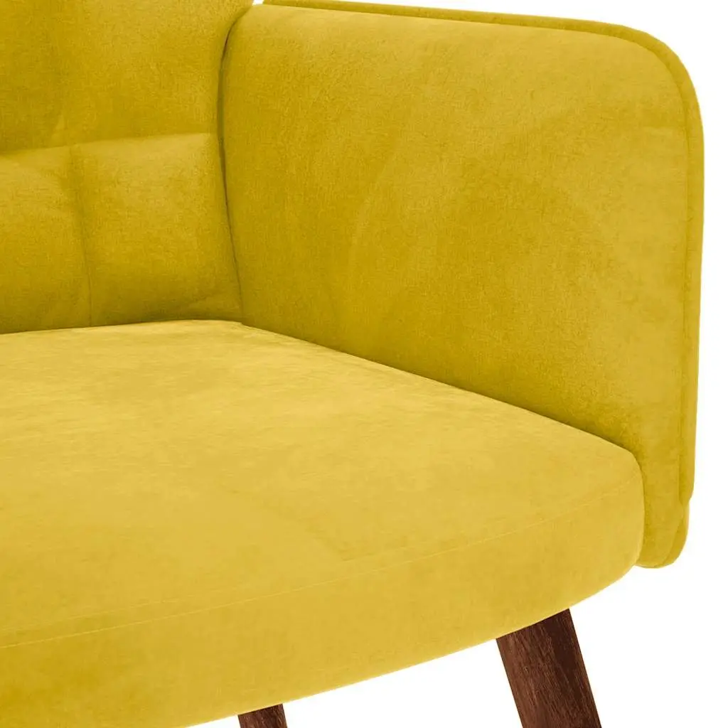 Relaxing Armchair with Footstool Yellow Velvet Lounge Chair Living Room Seat