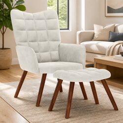 Your New Favorite Cream Velvet Chair and Stool Set