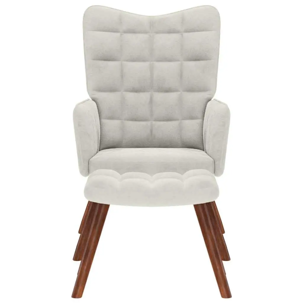 Relaxing Chair Cream Velvet Armchair Lounge Seat with Stool
