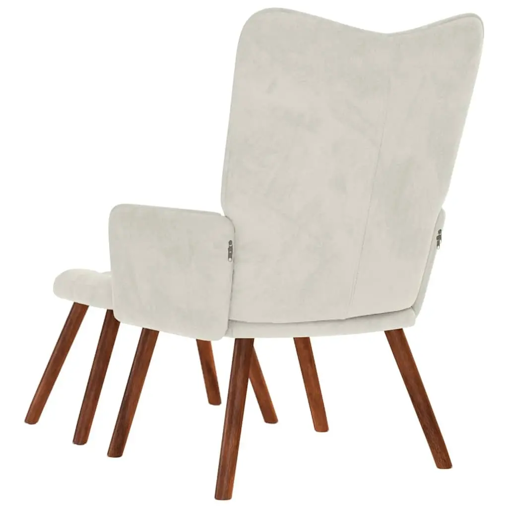Relaxing Chair Cream Velvet Armchair Lounge Seat with Stool
