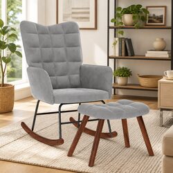 Grey Velvet Rocking Chair with Matching Footstool