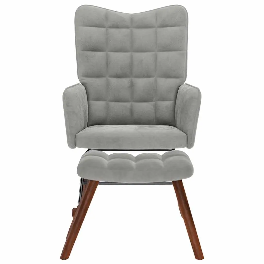 Grey Velvet Rocking Chair with Matching Footstool