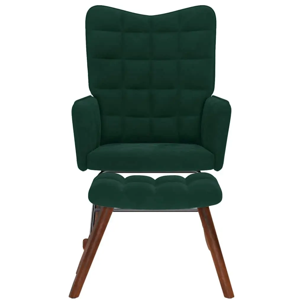 Rocking Chair with Stool Dark Green Velvet Padded Seat