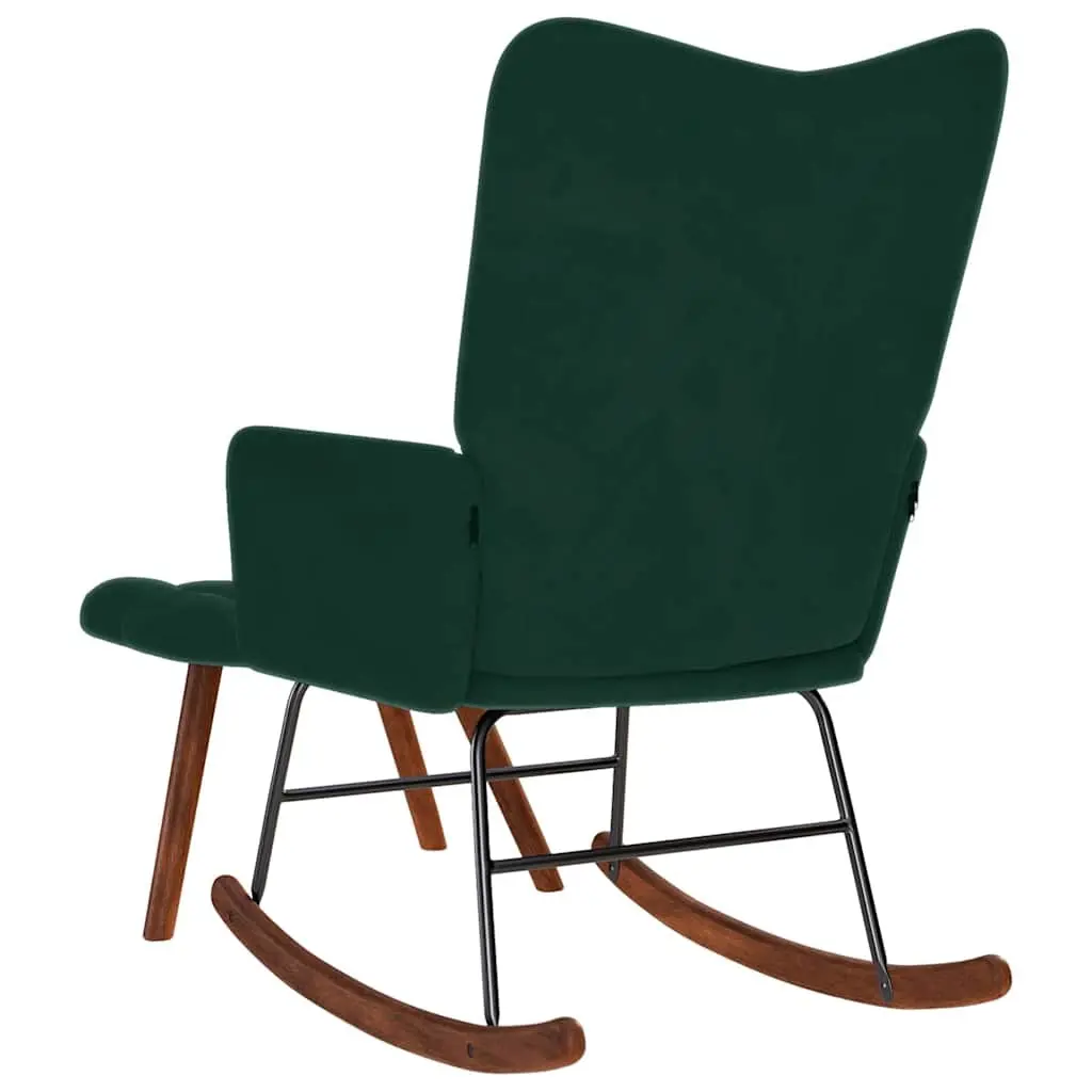 Rocking Chair with Stool Dark Green Velvet Padded Seat