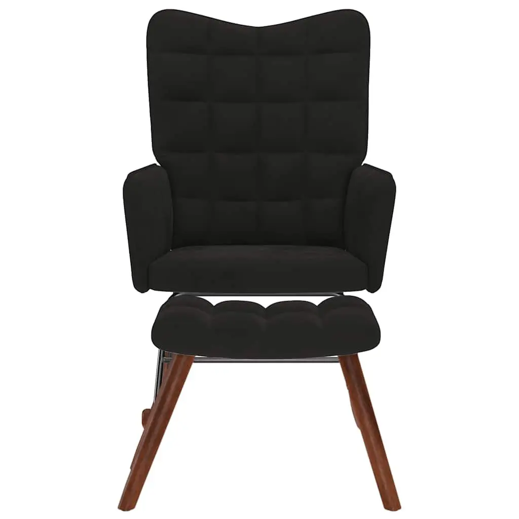 Rocking Chair with Stool Black Velvet Armchair Footstool Lounge Chair Recliner