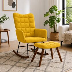 Friendly Yellow Velvet Rocking Chair and Stool