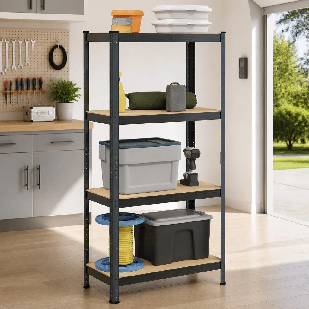 4-Layer Industrial Storage Shelf Anthracite Steel Frame Engineered Wood