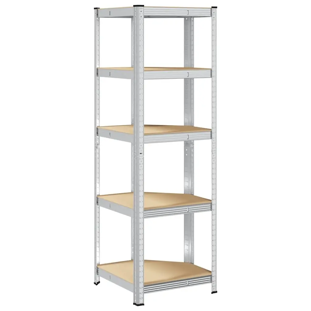 5-Layer Corner Shelf Storage Rack Steel Frame Engineered Wood Industrial