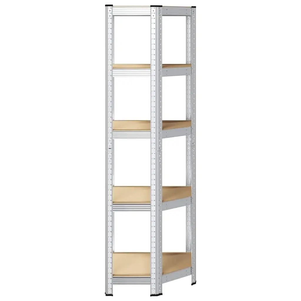 5-Layer Corner Shelf Storage Rack Steel Frame Engineered Wood Industrial