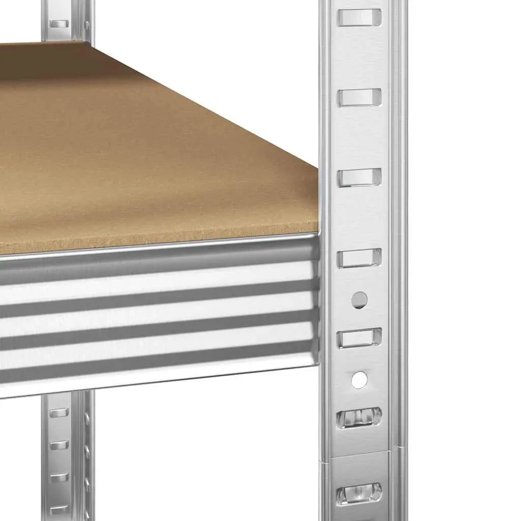 5-Layer Corner Shelf Storage Rack Steel Frame Engineered Wood Industrial