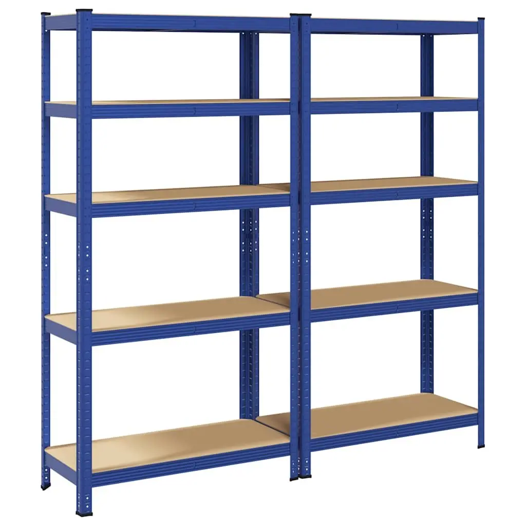 Industrial Storage Shelves Heavy-Duty Blue Steel Engineered Wood 5-Layer 2 Pack