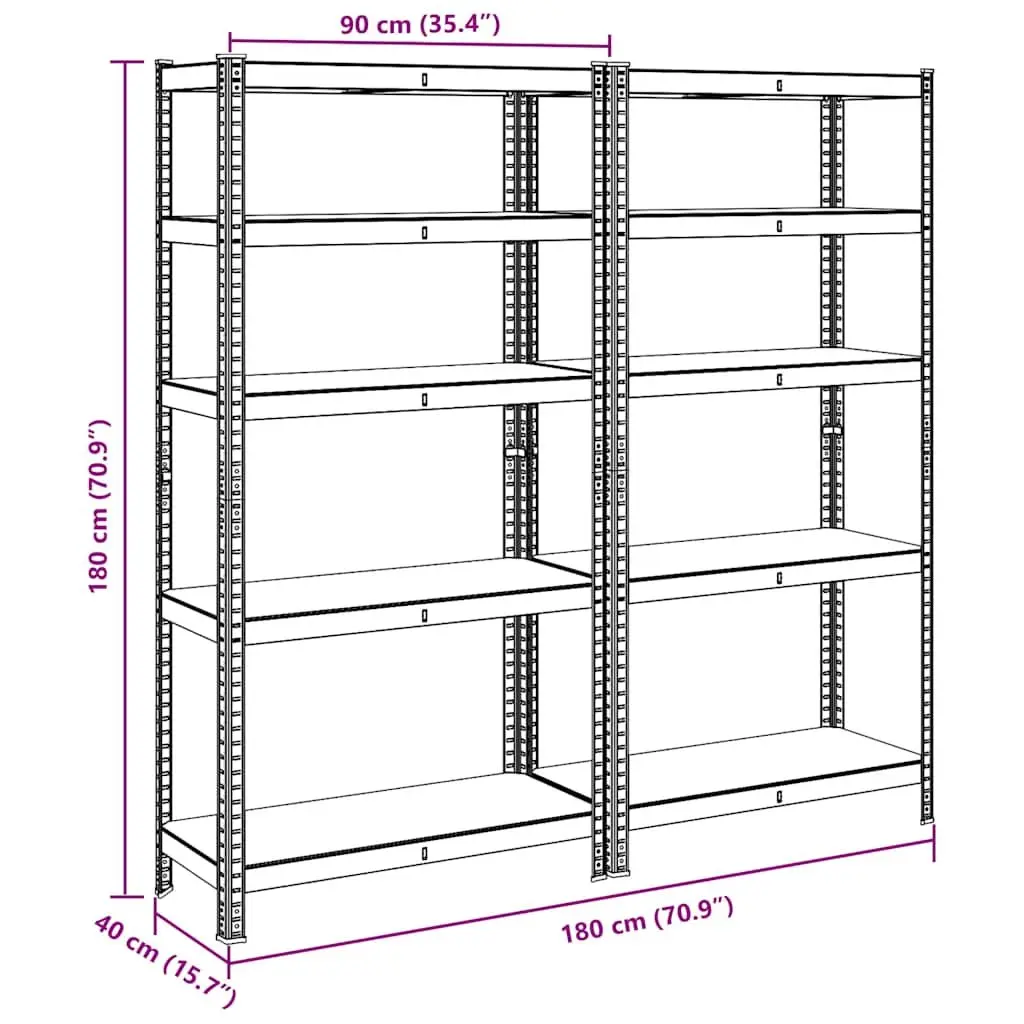 Industrial Storage Shelves Heavy-Duty Blue Steel Engineered Wood 5-Layer 2 Pack
