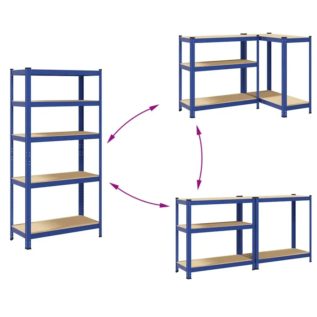 Industrial Storage Shelves Heavy-Duty Blue Steel Engineered Wood 5-Layer 2 Pack