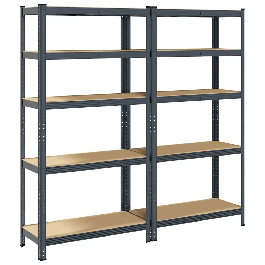 5-Layer Industrial Storage Shelves Steel Frame Engineered Wood Anthracite 2 Piece