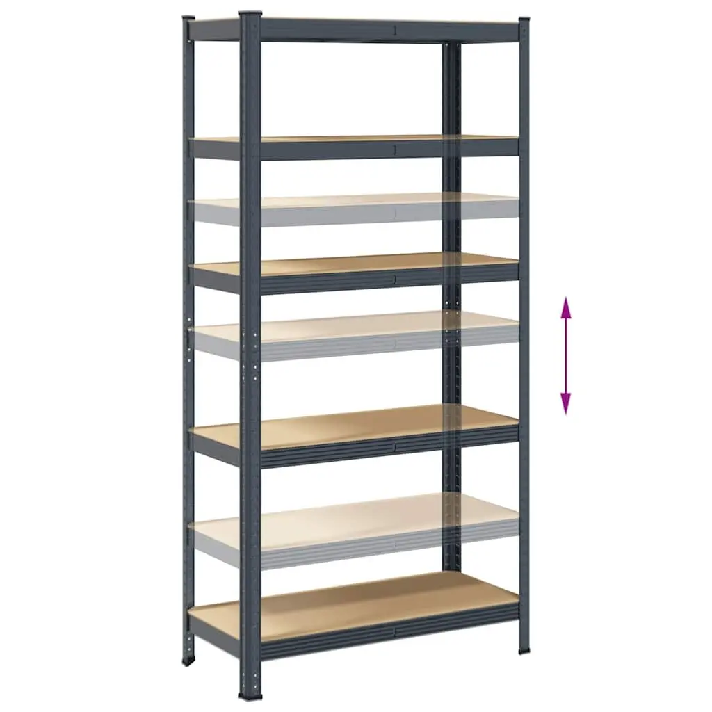 5-Layer Industrial Storage Shelves Steel Frame Engineered Wood Anthracite 2 Piece