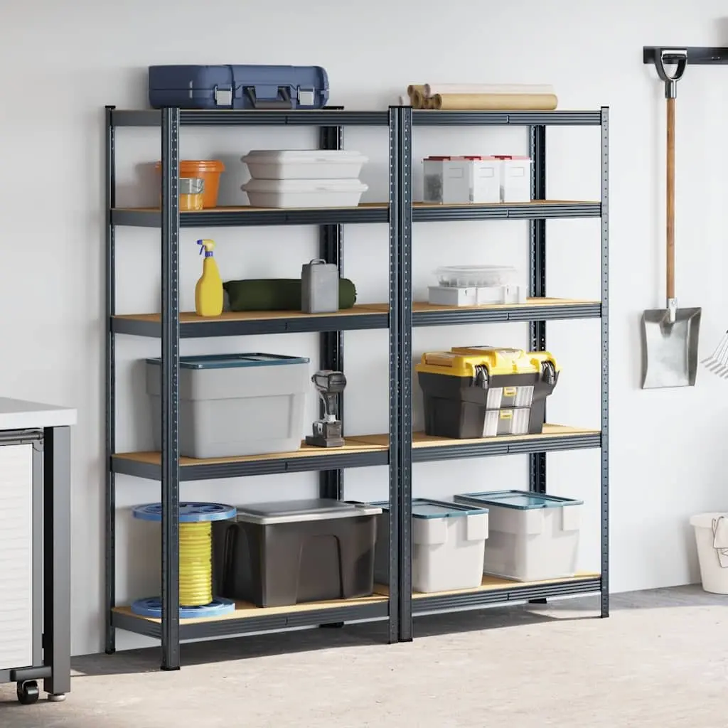 5-Layer Industrial Storage Shelves Steel Frame Engineered Wood Anthracite 2 Piece