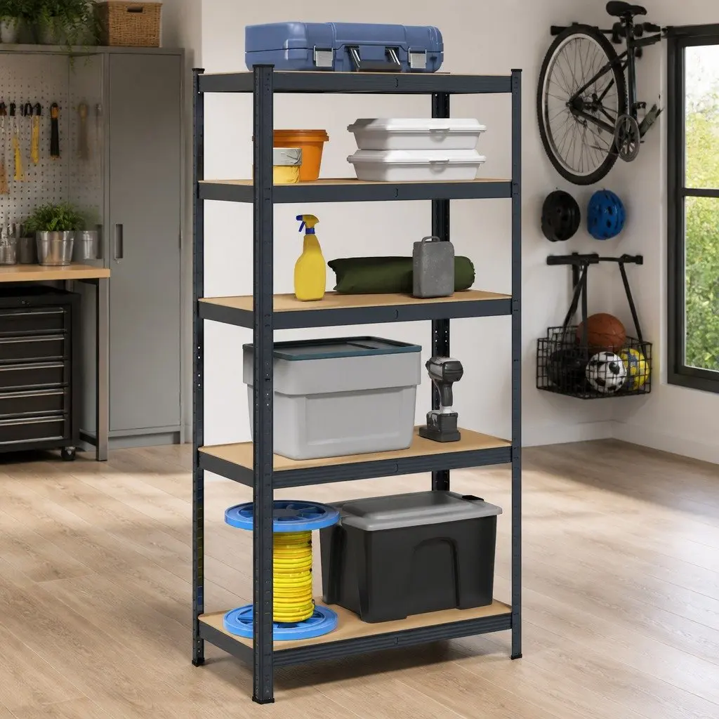 5-Layer Heavy-Duty Industrial Storage Shelf Anthracite Steel Engineered Wood