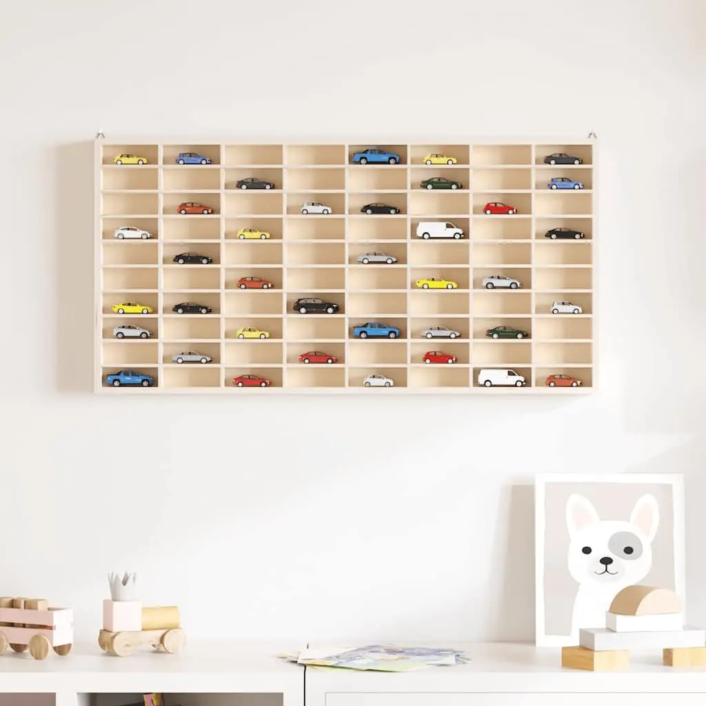 Wooden Wall Mounted Display Case 80 Compartments Brown 80x4.5x40.5 cm