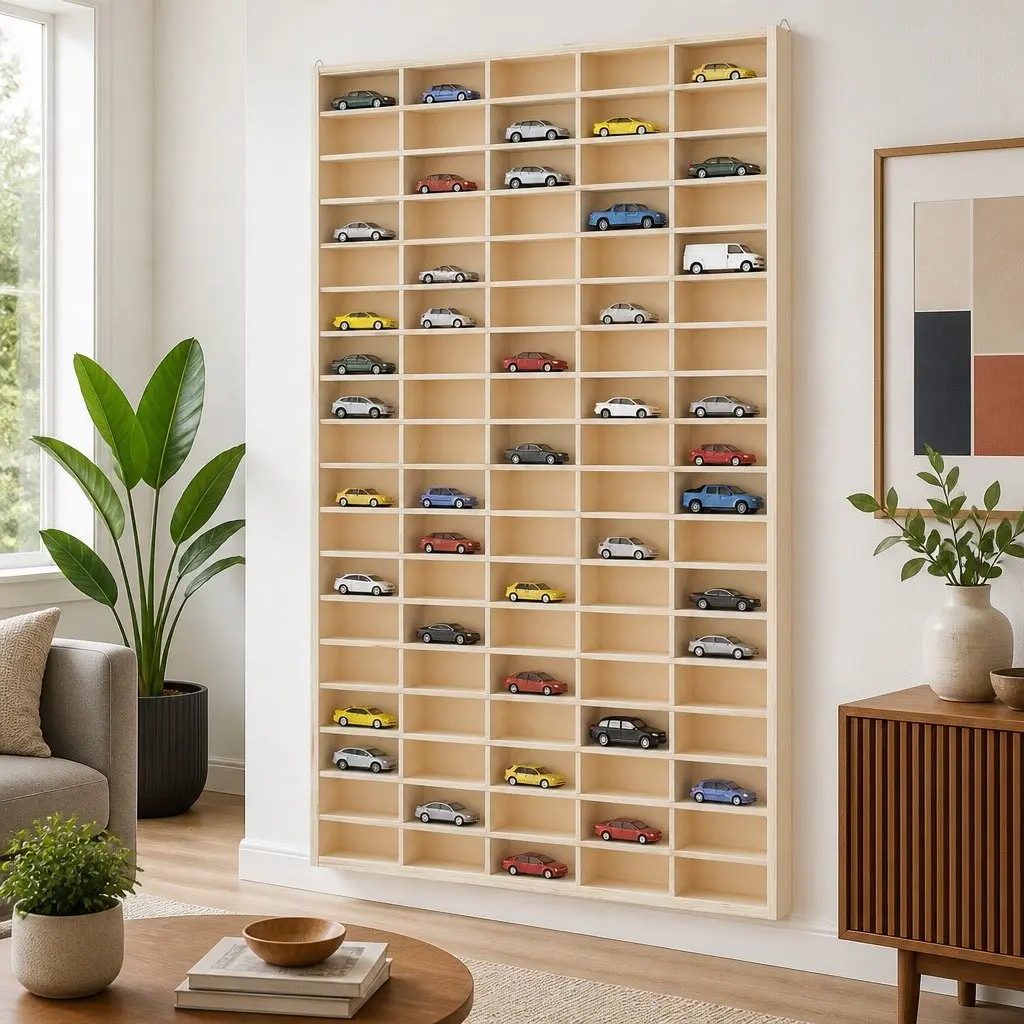 Wooden Wall Mounted Display Case 90 Compartments Organizer 50.5cm W x 4.5cm D x 79cm H