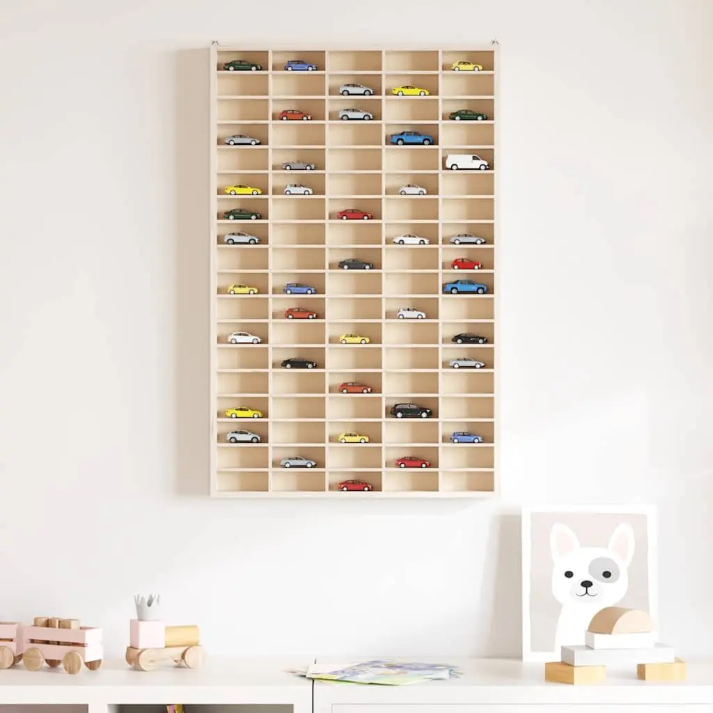 Wooden Wall Mounted Display Case 90 Compartments Organizer 50.5cm W x 4.5cm D x 79cm H