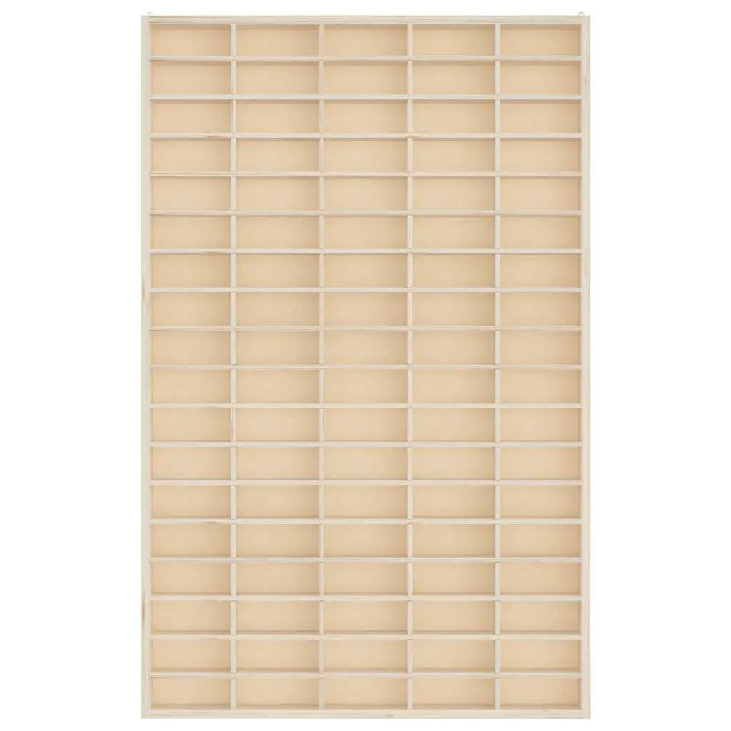 Wooden Wall Mounted Display Case 90 Compartments Organizer 50.5cm W x 4.5cm D x 79cm H