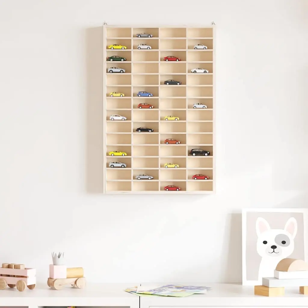 Wooden Display Case Wall Mounted 56 Compartments Brown Plywood