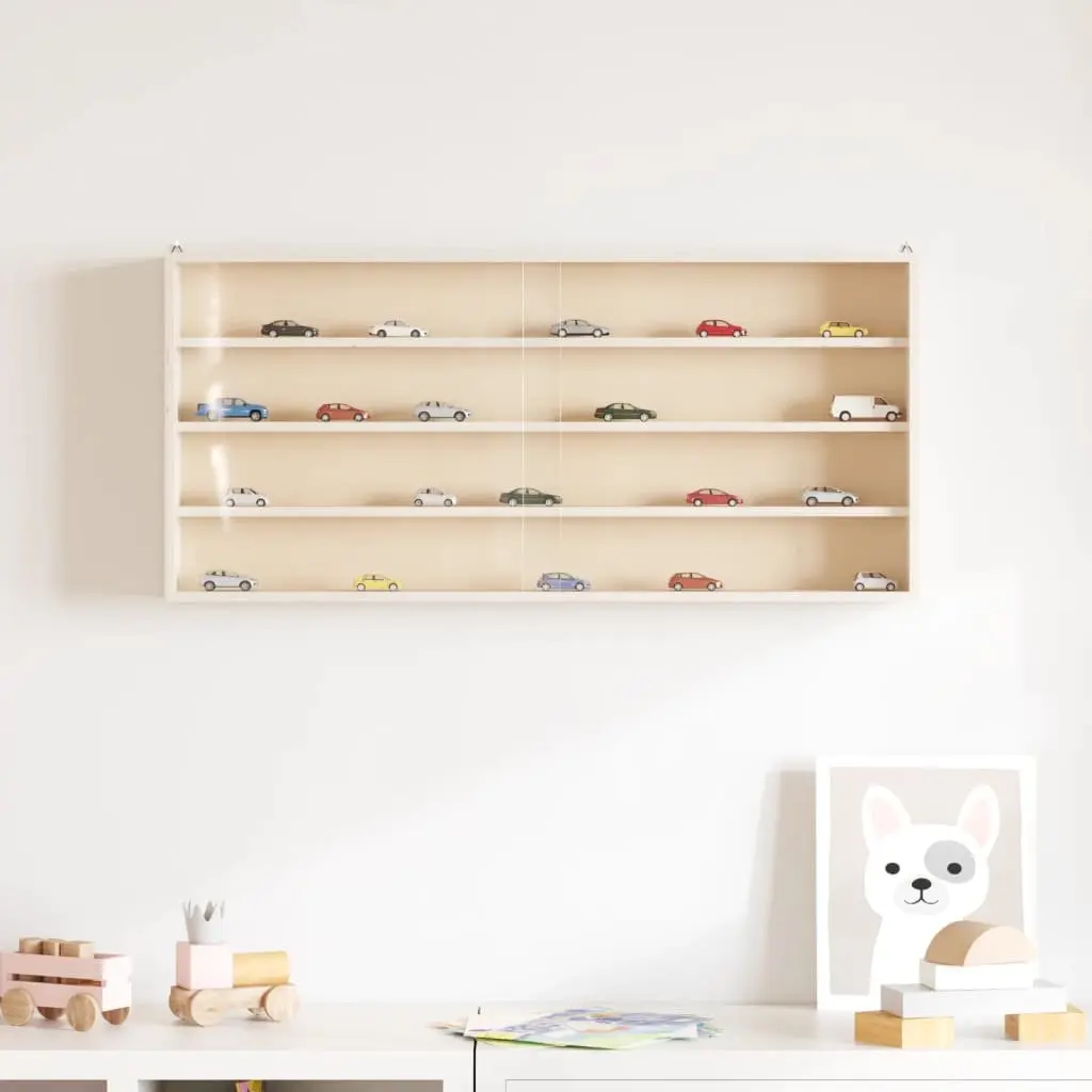 Wooden Wall Mounted Display Case with Doors 4 Shelves