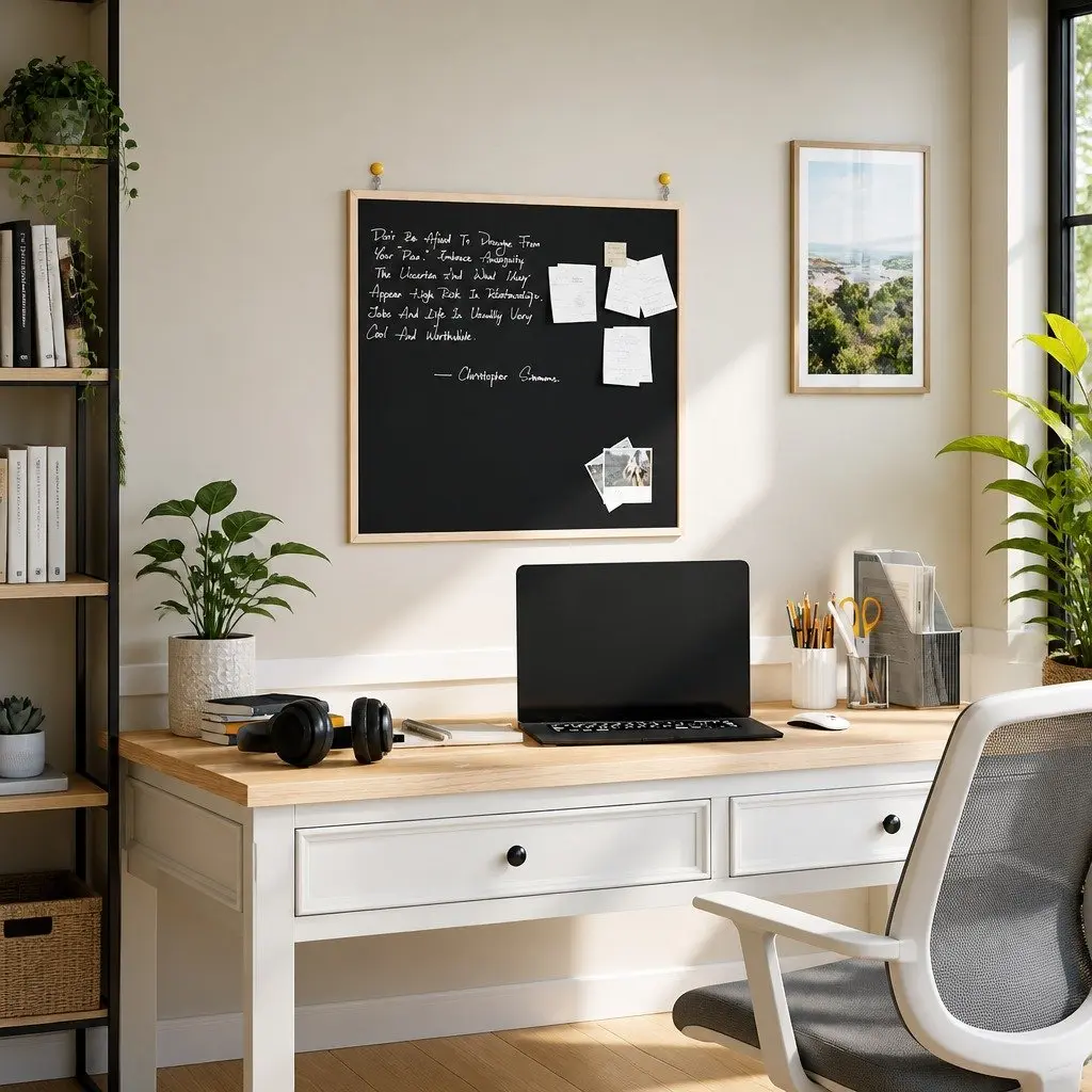 Chalkboard Bulletin Board with Pine Wood Frame 60x55 cm Memo Display Blackboard