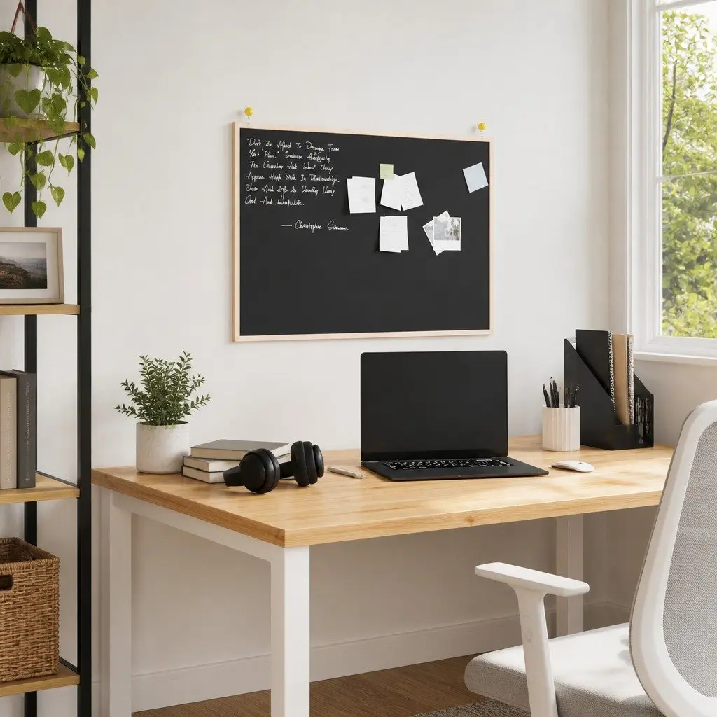 Chalkboard with Solid Pine Wood Frame Black Bulletin Board 80x55cm Home Office