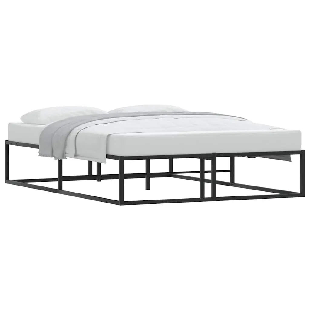 Metal Bed Frame Slatted Base 137x187 cm Black Storage Space