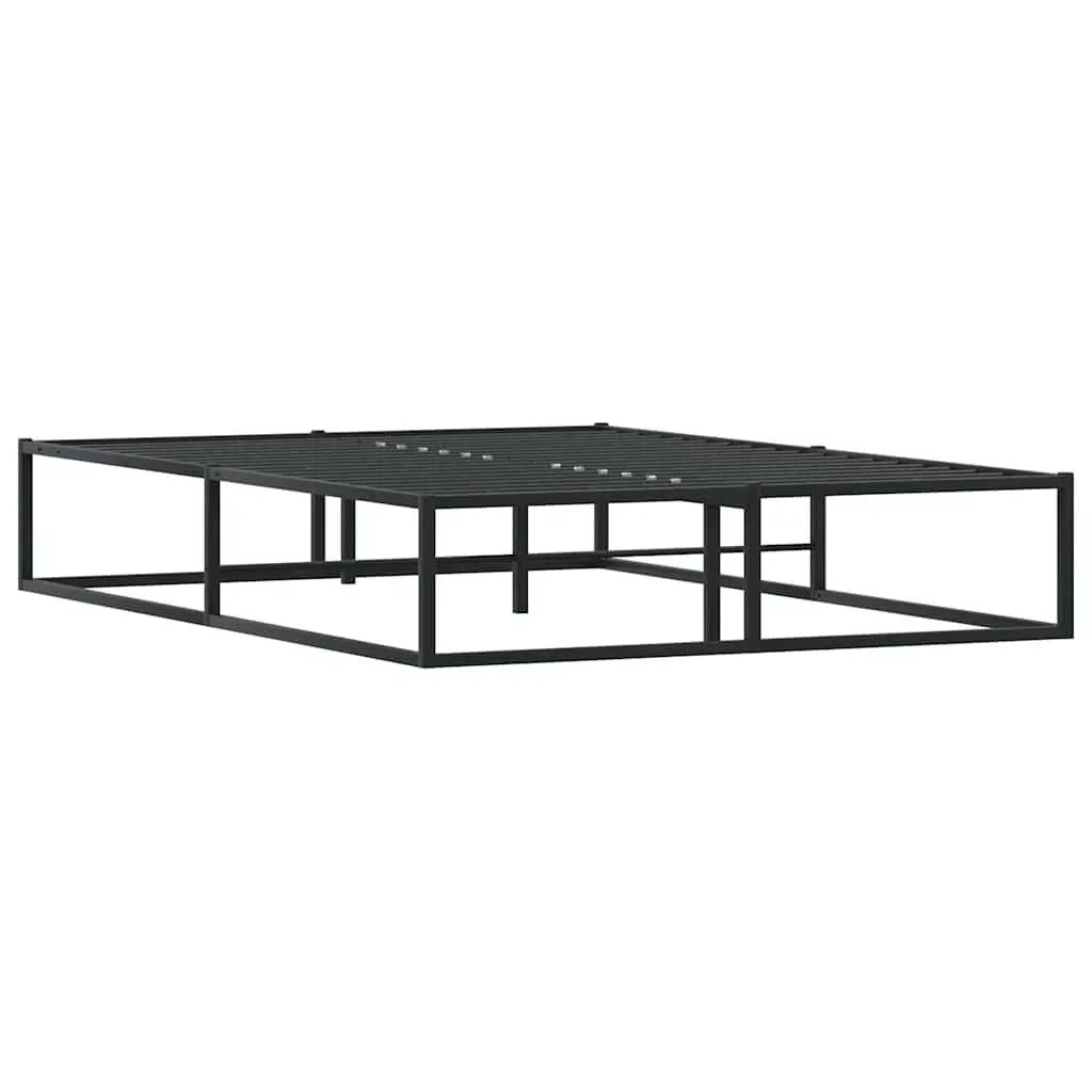 Metal Bed Frame Slatted Base 137x187 cm Black Storage Space