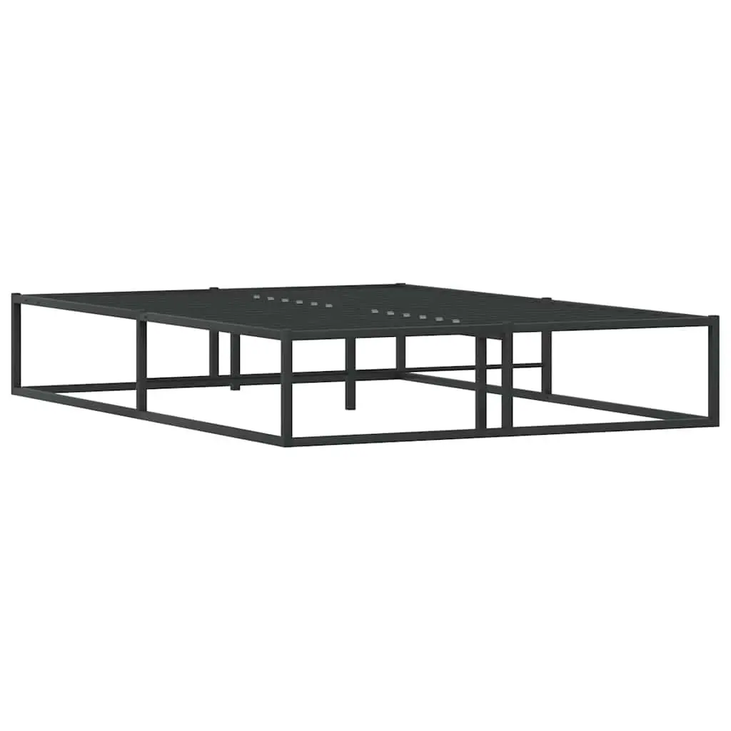 Metal Bed Frame Slatted Base 137x187 cm Black Storage Space