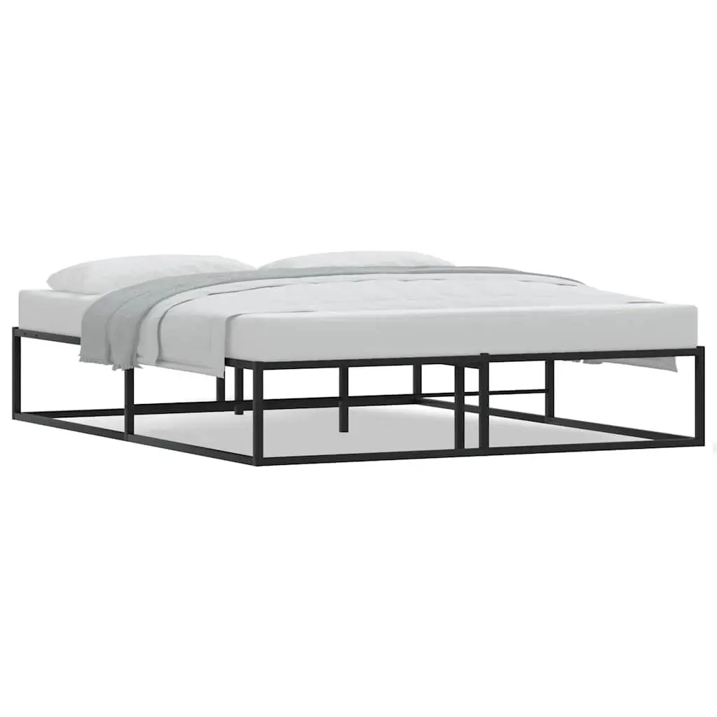 Metal Bed Frame Black Slatted Base 153x203 cm with Storage Space
