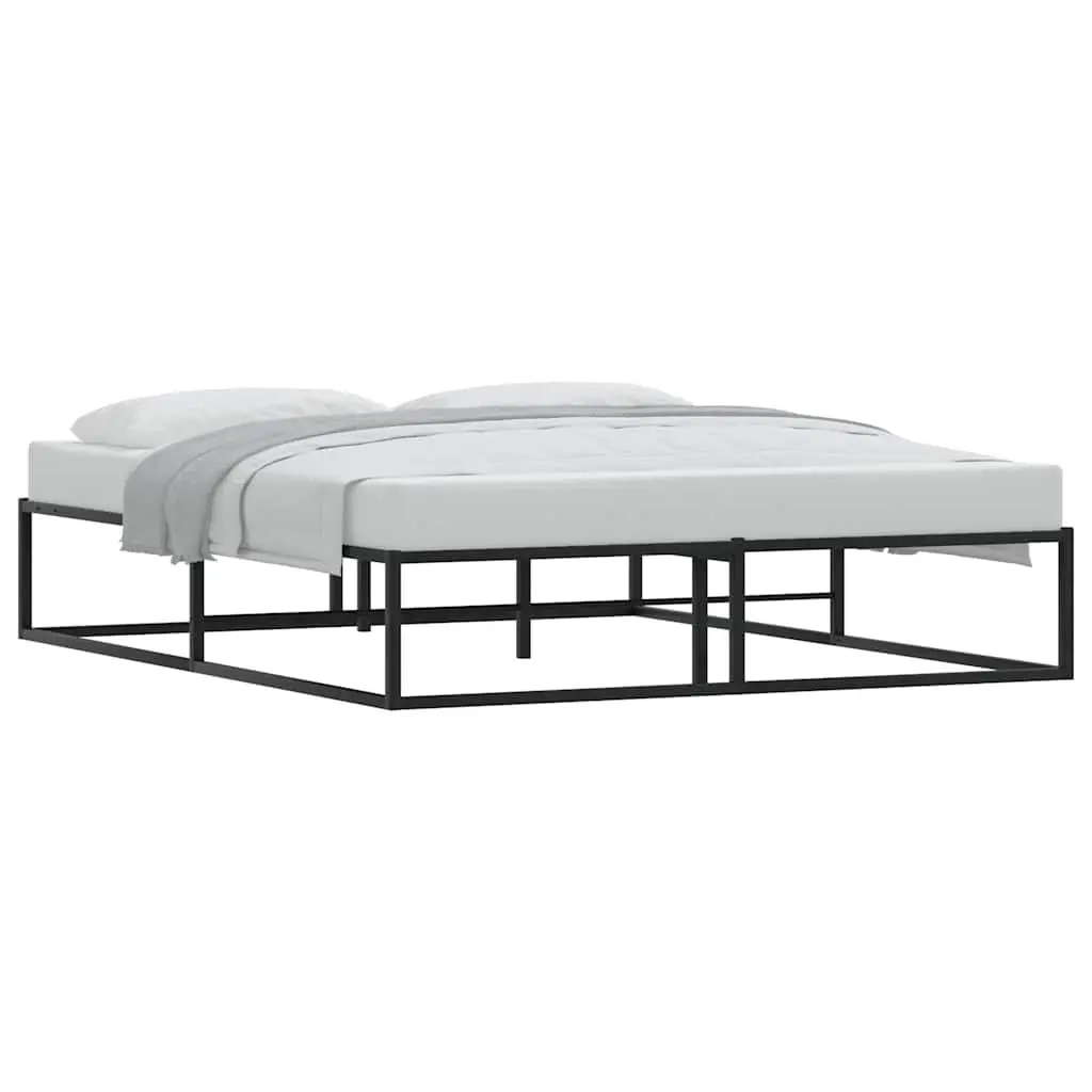 Metal Bed Frame Black Slatted Base 153x203 cm with Storage Space