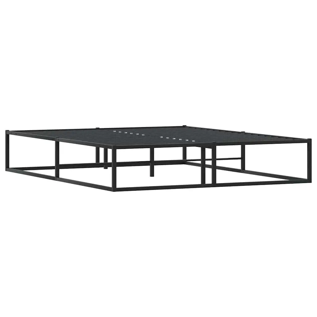 Metal Bed Frame Black Slatted Base 153x203 cm with Storage Space