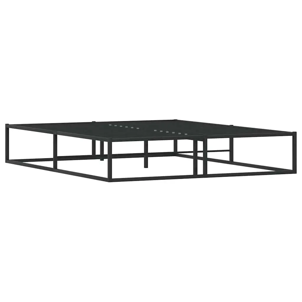 Metal Bed Frame Black Slatted Base 153x203 cm with Storage Space
