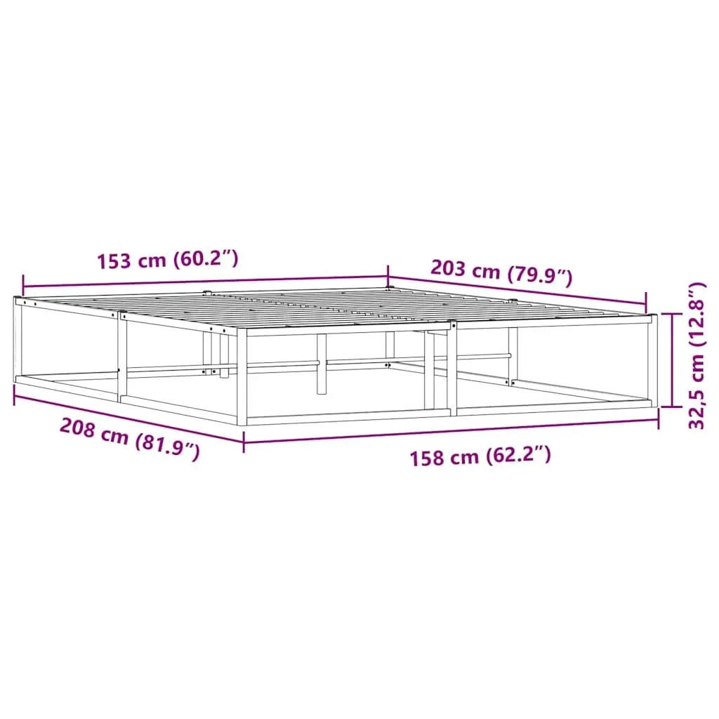 Metal Bed Frame Black Slatted Base 153x203 cm with Storage Space