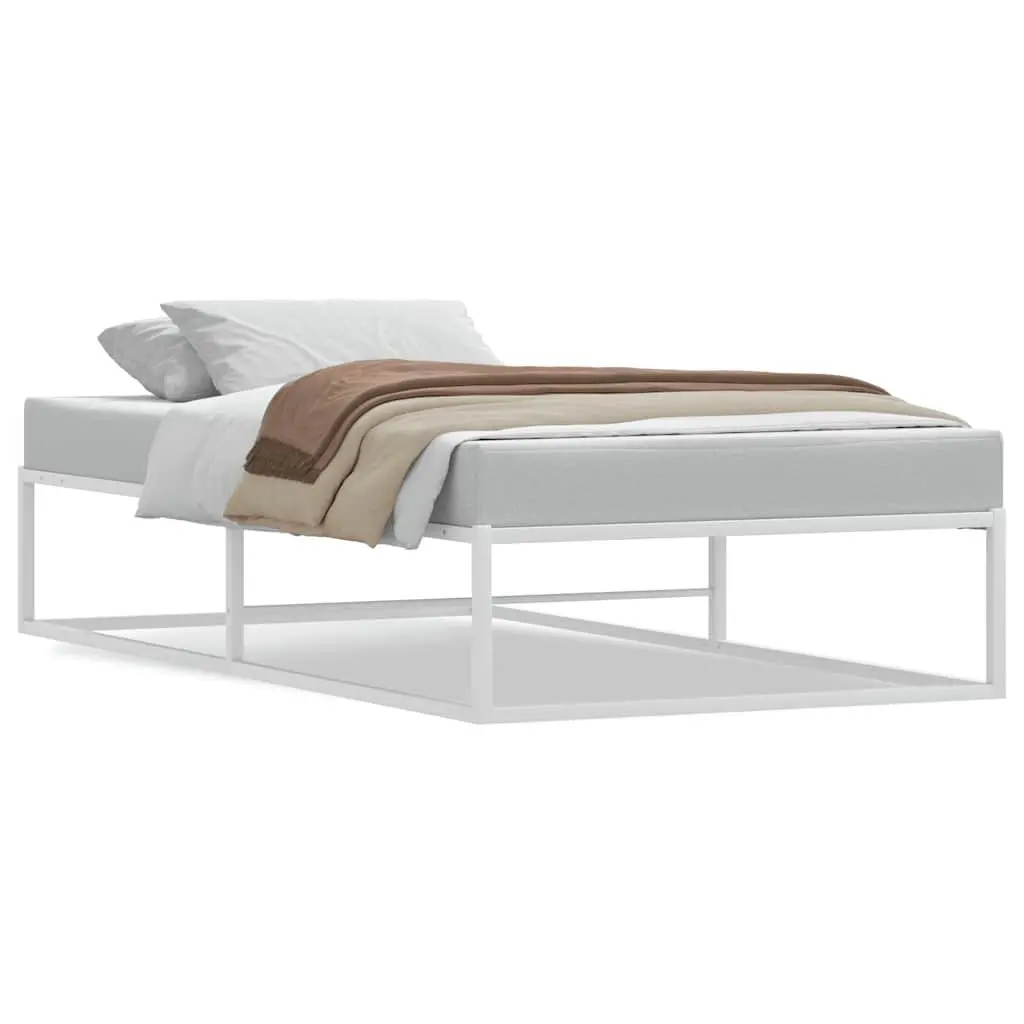 Metal Bed Frame White 92x187 cm Slatted Base with Under-Bed Storage