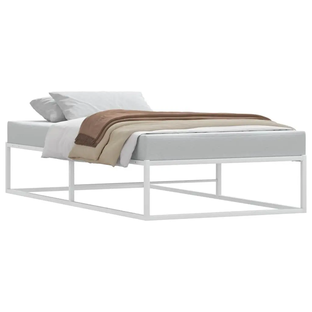 Metal Bed Frame White 92x187 cm Slatted Base with Under-Bed Storage