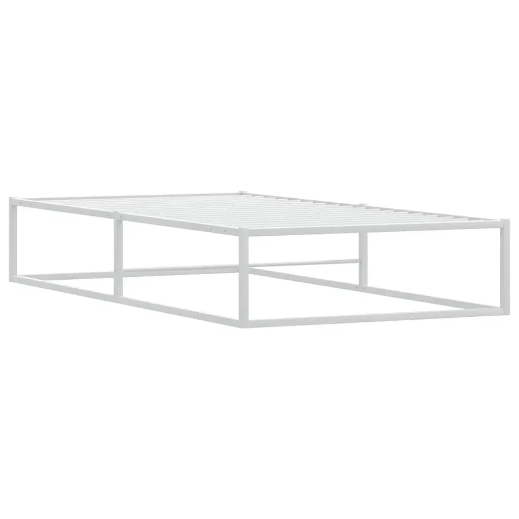 Metal Bed Frame White 92x187 cm Slatted Base with Under-Bed Storage